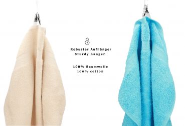 Betz Set di 10 asciugamani Classic-Premium 2 lavette 2 asciugamani per ospiti 4 asciugamani 2 asciugamani da doccia 100 % cotone colore turchese e beige