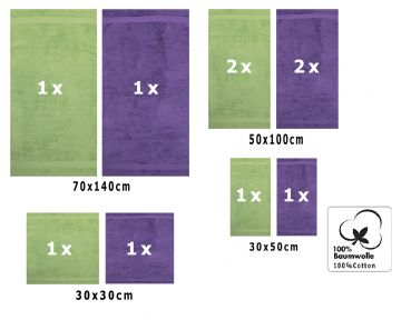 Betz Set di 10 asciugamani Classic-Premium 2 lavette 2 asciugamani per ospiti 4 asciugamani 2 asciugamani da doccia 100 % cotone colore verde mela e lilla