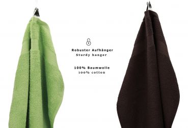 Betz 10 Piece Towel Set CLASSIC 100% Cotton 2 Face Cloths 2 Guest Towels 4 Hand Towels 2 Bath Towels Colour: apple green & dark brown
