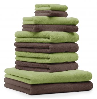 Betz 10 Piece Towel Set CLASSIC 100% Cotton 2 Face Cloths 2 Guest Towels 4 Hand Towels 2 Bath Towels Colour: apple green & hazel