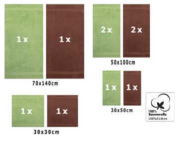 Betz 10-tlg. Handtuch-Set CLASSIC 100% Baumwolle 2 Duschtücher 4 Handtücher 2 Gästetücher 2 Seiftücher Farbe apfelgrün und nussbraun
