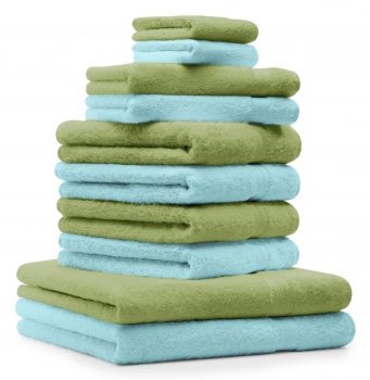 Betz Juego de 10 toallas CLASSIC 100% algodón en verde manzana y turquesa