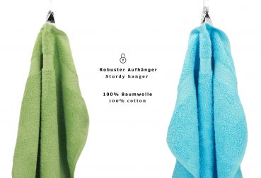 Betz Set di 10 asciugamani Classic-Premium 2 lavette 2 asciugamani per ospiti 4 asciugamani 2 asciugamani da doccia 100 % cotone colore verde mela e turchese