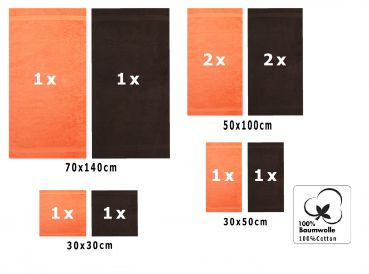Betz 10 Piece Towel Set CLASSIC 100% Cotton 2 Face Cloths 2 Guest Towels 4 Hand Towels 2 Bath Towels Colour: orange & dark brown