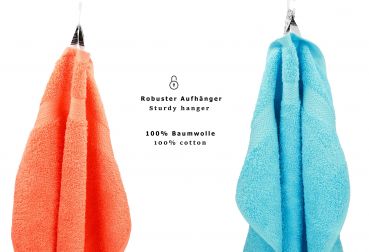 Betz 10-tlg. Handtuch-Set CLASSIC 100% Baumwolle 2 Duschtücher 4 Handtücher 2 Gästetücher 2 Seiftücher Farbe orange und türkis