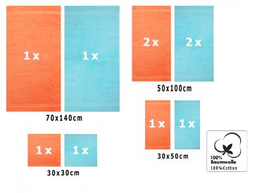 Betz Set di 10 asciugamani Classic-Premium 2 lavette 2 asciugamani per ospiti 4 asciugamani 2 asciugamani da doccia 100 % cotone colore arancione e turchese