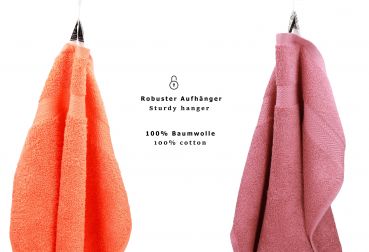 Betz 10 Piece Towel Set CLASSIC 100% Cotton 2 Face Cloths 2 Guest Towels 4 Hand Towels 2 Bath Towels Colour: orange & old rose