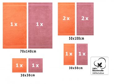 Lot de 10 serviettes Classic, couleur orange et vieux rose, 2 lavettes, 2 serviettes d'invité, 4 serviettes de toilette, 2 serviettes de bain de Betz