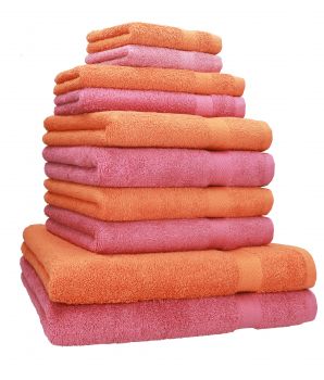 Betz 10-tlg. Handtuch-Set CLASSIC 100% Baumwolle 2 Duschtücher 4 Handtücher 2 Gästetücher 2 Seiftücher Farbe orange und altrosa