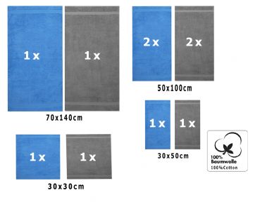 Betz 10 Piece Towel Set CLASSIC 100% Cotton 2 Face Cloths 2 Guest Towels 4 Hand Towels 2 Bath Towels Colour: light blue & anthracite