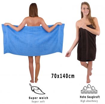 Betz Set di 10 asciugamani Classic-Premium 2 lavette 2 asciugamani per ospiti 4 asciugamani 2 asciugamani da doccia 100 % cotone colore azzurro e marrone scuro