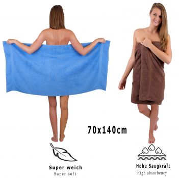 Betz Juego de 10 toallas CLASSIC 100% algodón en azul claro y marrón nuez