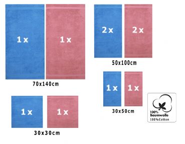 Betz Set di 10 asciugamani Classic-Premium 2 lavette 2 asciugamani per ospiti 4 asciugamani 2 asciugamani da doccia 100 % cotone colore azzurro e rosa antico