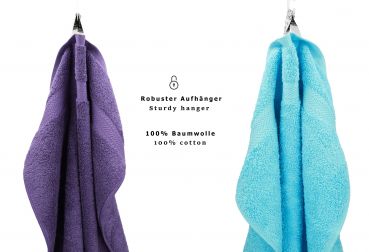 Betz 10-tlg. Handtuch-Set CLASSIC 100% Baumwolle 2 Duschtücher 4 Handtücher 2 Gästetücher 2 Seiftücher Farbe lila und türkis