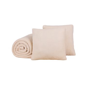 Betz Lot de 3 pcs: 1 couverture polaire douce taille 140x190 cm et 2 coussins remplis toucher peluche taille d'env. 36x36 cm ROMANIA plusieurs couleurs au choix