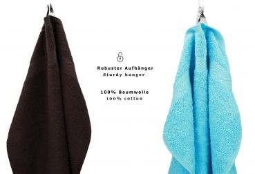 Betz 10-tlg. Handtuch-Set CLASSIC 100% Baumwolle 2 Duschtücher 4 Handtücher 2 Gästetücher 2 Seiftücher Farbe dunkelbraun und türkis