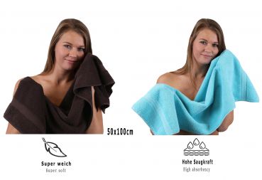 Betz 10 Piece Towel Set CLASSIC 100% Cotton 2 Face Cloths 2 Guest Towels 4 Hand Towels 2 Bath Towels Colour: dark brown & turquoise
