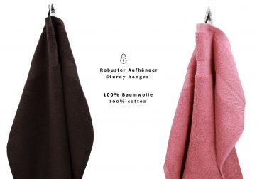 Betz 10 Piece Towel Set CLASSIC 100% Cotton 2 Face Cloths 2 Guest Towels 4 Hand Towels 2 Bath Towels Colour: dark brown & old rose