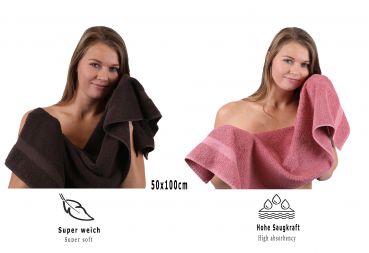 Betz Set di 10 asciugamani Classic-Premium 2 lavette 2 asciugamani per ospiti 4 asciugamani 2 asciugamani da doccia 100 % cotone colore marrone scuro e rosa antico