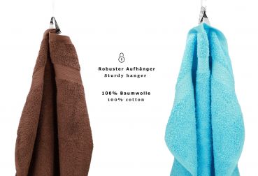 Betz Juego de 10 toallas CLASSIC 100% algodón en marrón nuez y turquesa