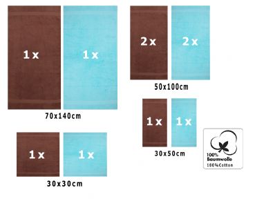 Betz Set di 10 asciugamani Classic-Premium 2 lavette 2 asciugamani per ospiti 4 asciugamani 2 asciugamani da doccia 100 % cotone colore marrone noce e turchese
