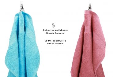 Betz Set di 10 asciugamani Classic-Premium 2 lavette 2 asciugamani per ospiti 4 asciugamani 2 asciugamani da doccia 100 % cotone colore turchese e rosa antico