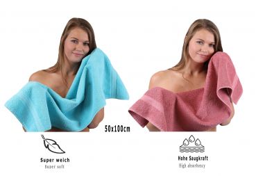 Betz Set di 10 asciugamani Classic-Premium 2 lavette 2 asciugamani per ospiti 4 asciugamani 2 asciugamani da doccia 100 % cotone colore turchese e rosa antico