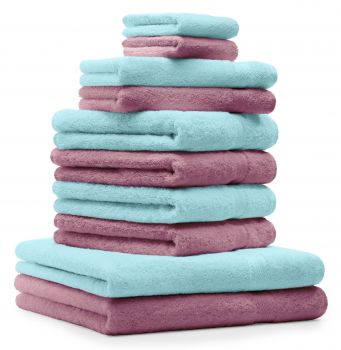 Betz 10 Piece Towel Set CLASSIC 100% Cotton 2 Face Cloths 2 Guest Towels 4 Hand Towels 2 Bath Towels Colour: old rose & turquoise