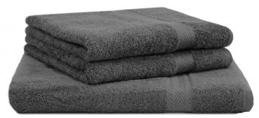 Set di 3 asciugamani di spugna Premium: 1 asciugamano da sauna 70 x 200 cm, 2 asciugamani 50 x 100 cm,colore: grigio antracite, qualità 470 g/m²