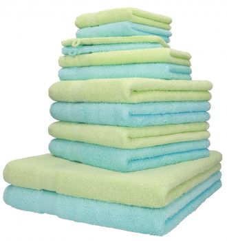 Betz Set da 12 asciugamani PALERMO 100% cotone 2 asciugamani da doccia 4 asciugamani 2 asciugamani per gli ospiti 2 lavette 2 guanti da bagno colore turchese e verde