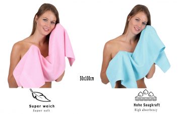 Betz PALERMO Handtuch-Set – 12er Handtücher-Set -  2x Liegetücher - 4x Handtücher – 2x Gästetucher – 2x Waschhandschuhe – 2x Seiftücher – Farbe rosé und türkis