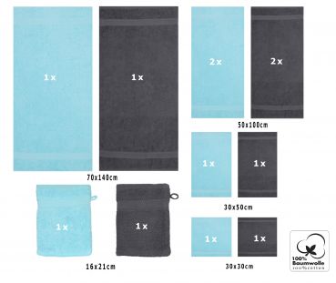 Betz PALERMO Handtuch-Set – 12er Handtücher-Set -  2x Liegetücher - 4x Handtücher – 2x Gästetucher – 2x Waschhandschuhe – 2x Seiftücher – Farbe türkis und anthrazit