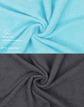 Betz PALERMO Handtuch-Set – 12er Handtücher-Set -  2x Liegetücher - 4x Handtücher – 2x Gästetucher – 2x Waschhandschuhe – 2x Seiftücher – Farbe türkis und anthrazit