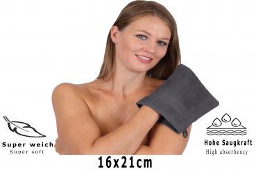 Betz Lot de 10 gants de toilette PALERMO 100% coton taille 16x21 cm couleur: gris anthracite & turquoise