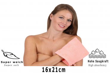Betz Paquete de 10 manoplas de baño PALERMO 100% algodón tamaño 16x21 cm blanco y albaricoque