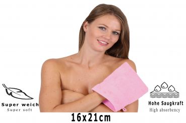 Betz Lot de 10 gants de toilette PALERMO 100% coton taille 16x21 cm couleur: blanc & rose
