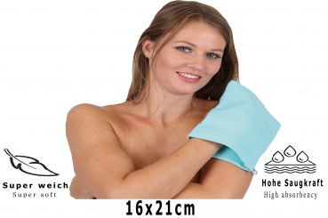 Betz 10 Stück Waschhandschuhe PALERMO 100%Baumwolle Waschlappen Set Größe 16x21 cm Farbe anthrazit und türkis