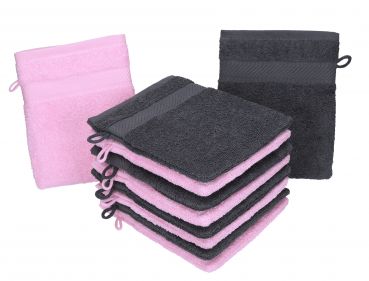 Betz Paquete de 10 piezas de manoplas de baño PALERMO 100% algodón juego de guantes para lavarse tamaño 16x21 cm de color gris antracita y rosa