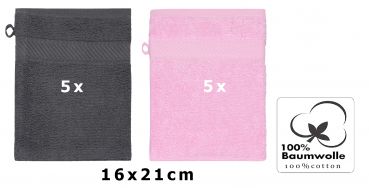 Betz 10 guanti da bagno manopola Palermo 100 % cotone misure 16 x 21 cm colore grigio antracite e rosa