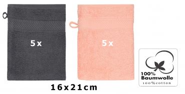 Betz Paquete de 10 piezas de manoplas de baño PALERMO 100% algodón juego de guantes para lavarse tamaño 16x21 cm de color gris antracita y albaricoque