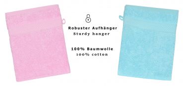 Betz 10 Stück Waschhandschuhe PALERMO 100%Baumwolle Waschlappen Set Größe 16x21 cm Farbe rosé und türkis
