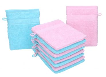 Betz 10 Stück Waschhandschuhe PALERMO 100%Baumwolle Waschlappen Set Größe 16x21 cm Farbe rosé und türkis