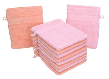 Betz 10 Stück Waschhandschuhe PALERMO 100%Baumwolle Waschlappen Set Größe 16x21 cm Farbe rosé und apricot