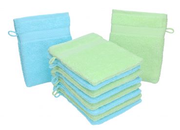 Betz Lot de 10 gants de toilette PALERMO 100% coton taille 16x21 cm couleur: vert & turquoise