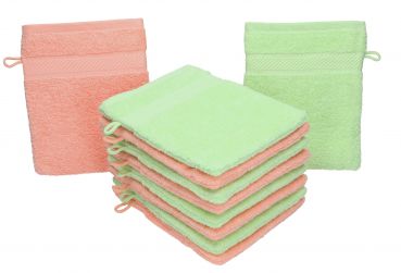 Betz 10 Stück Waschhandschuhe PALERMO 100%Baumwolle Waschlappen Set Größe 16x21 cm Farbe grün und apricot