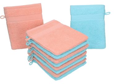 Betz Paquete de 10 piezas de manoplas de baño PALERMO 100% algodón juego de guantes para lavarse tamaño 16x21 cm de color turquesa y albaricoque
