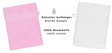 Betz Paquete de 10 manoplas de baño PALERMO 100% algodón tamaño 16x21 cm de color blanco y rosa
