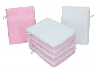 Betz Paquete de 10 manoplas de baño PALERMO 100% algodón tamaño 16x21 cm de color blanco y rosa