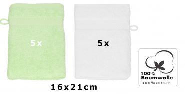 Betz 10 Piece Wash Mitt Set PALERMO 100% Cotton 10 Wash Mitts Size: 16 x 21 cm Colour: white & green