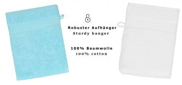 Betz Paquete de 10 manoplas de baño PALERMO 100% algodón tamaño 16x21 cm blanco y turquesa